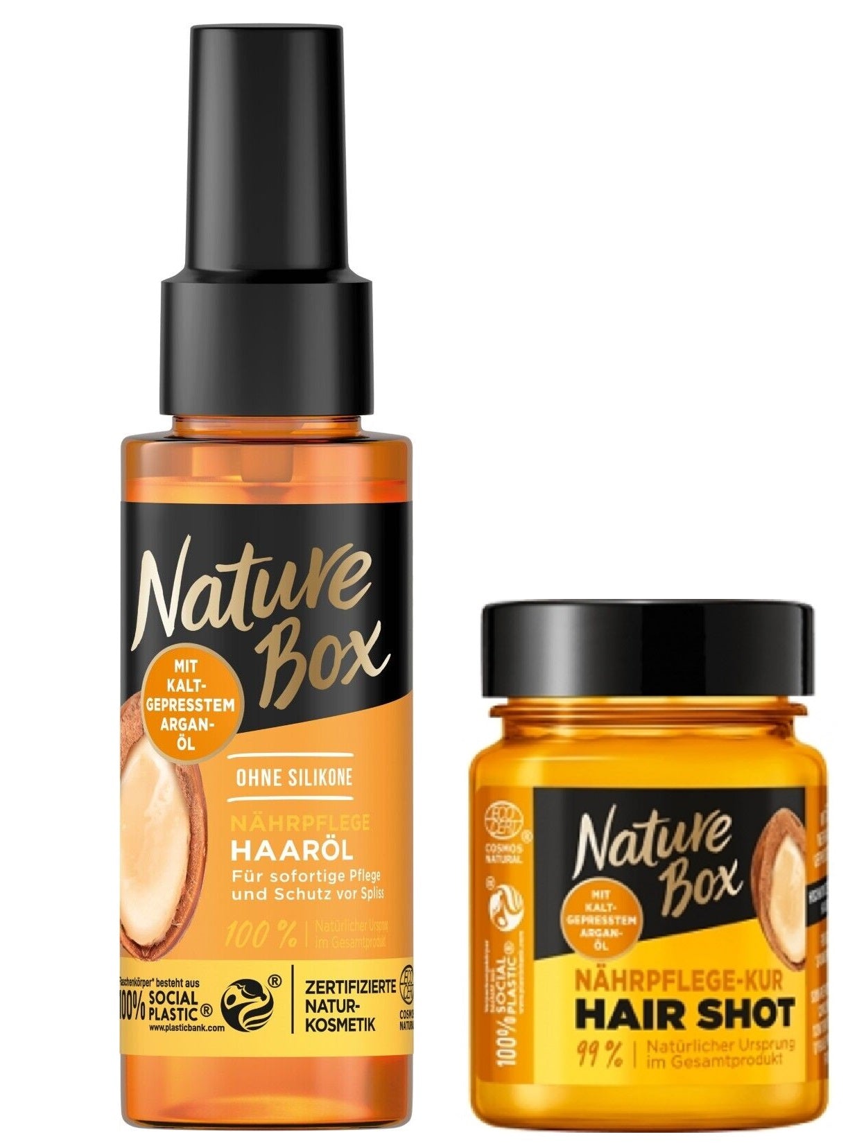 1 Set Nature Box Nährpflege Haaröl Schutz vor Spliss & Hair Shot mit Arganöl