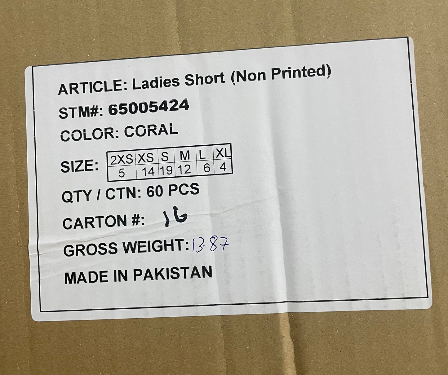 Ladies Short 60 Stück im Karton in der Farbe Coral