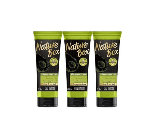 Nature Box KÖRPERPEELING 3 x 200ml mit Avocado Öl -vegan, frei von Parabenen