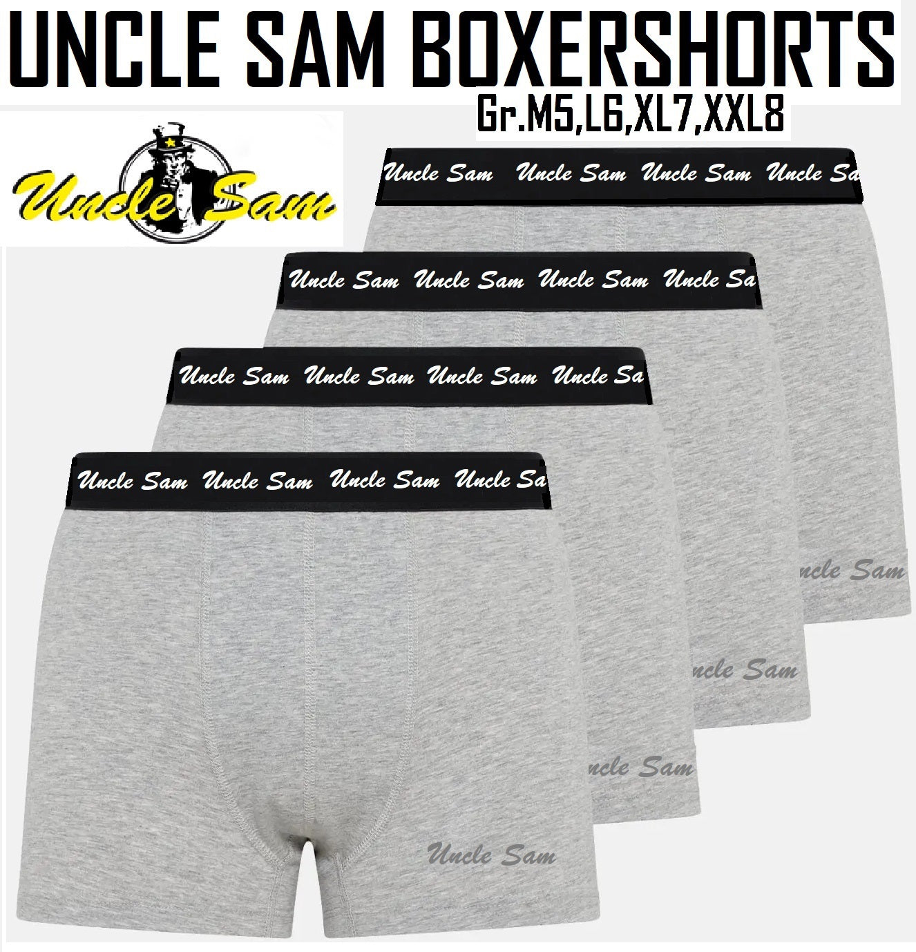UNCLE SAM Boxer Shorts Herren cotton stretch 4 er Pack Grau Gr. M L XL XXL