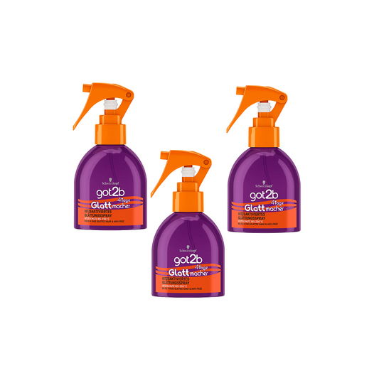 Schwarzkopf got2b Glättungsspray Glattmacher Hitzeschutz, 3x200 ml