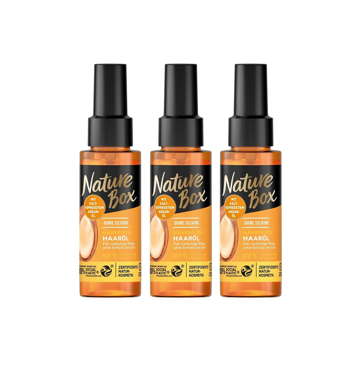 3xNature Box Nährpflege Haaröl mit Arganöl Schutz vor Spliss Haarpflege 3x70ml