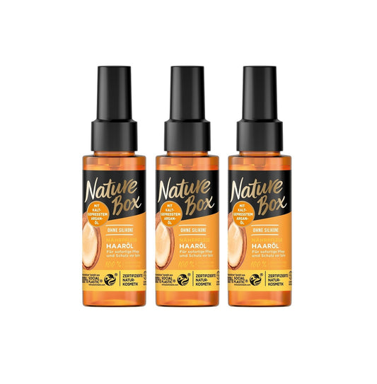 3xNature Box Nährpflege Haaröl mit Arganöl Schutz vor Spliss Haarpflege 3x70ml