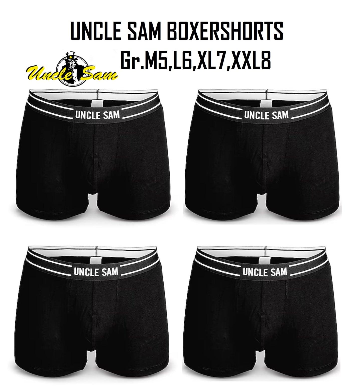 UNCLE SAM Boxer Shorts Herren cotton stretch 4 er Pack black Gr. M L XL XXL